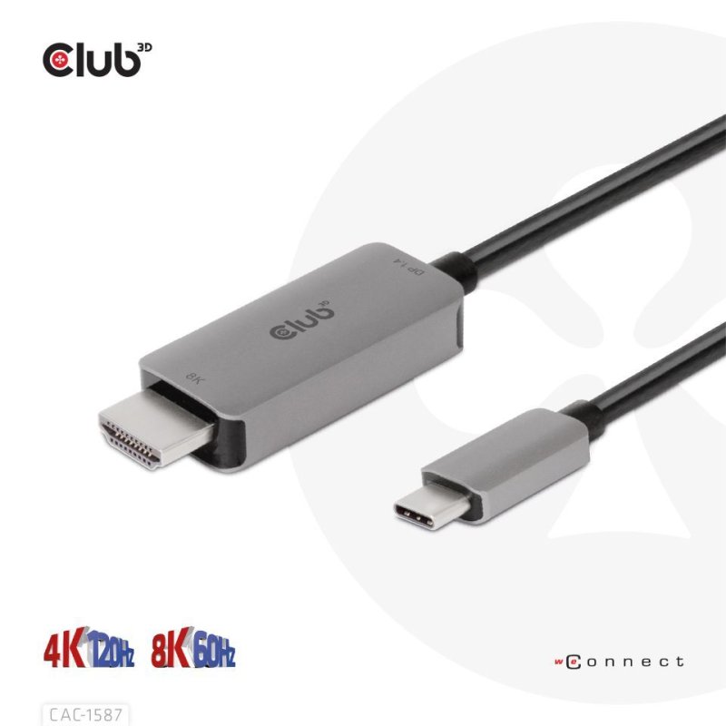 Club3D USB Gen2 Type-C to HDMI 3m - Fekete
