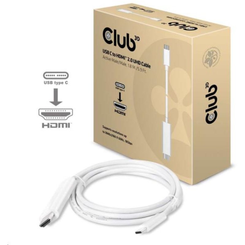 CLUB 3D USB 3.1 Type C - HDMI 2.0 1.8m - Fehér