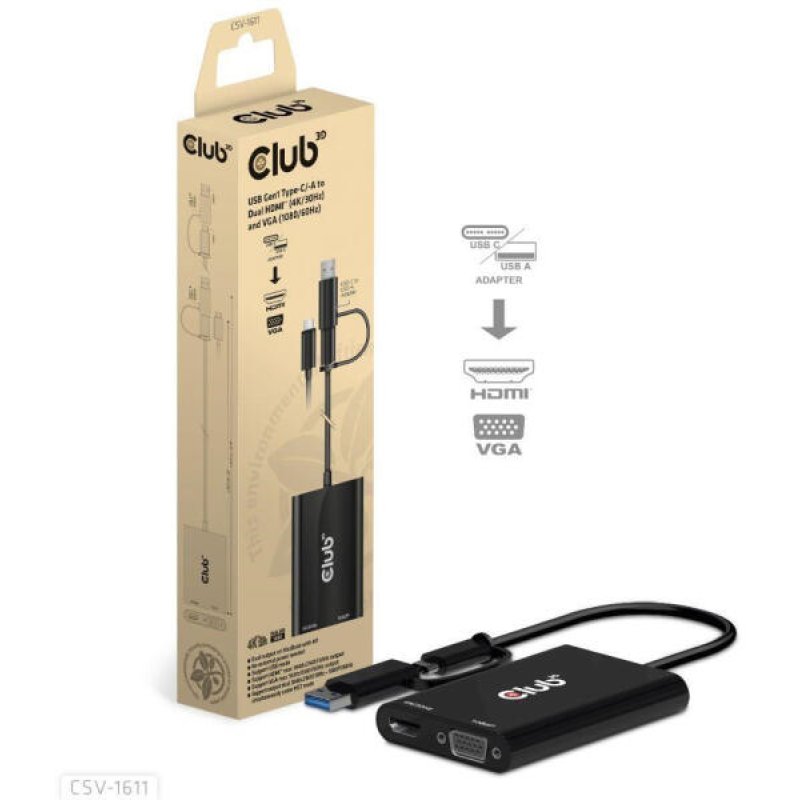 Club 3D USB Type-C/A to Dual HDMI Adapter