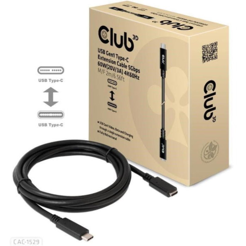 Club 3D CAC-1529 USB Gen1 Type-C 2m - Fekete