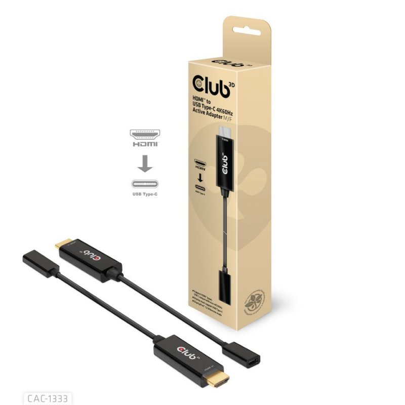 Club3D HDMI to USB Type-C 0,2m - Fekete