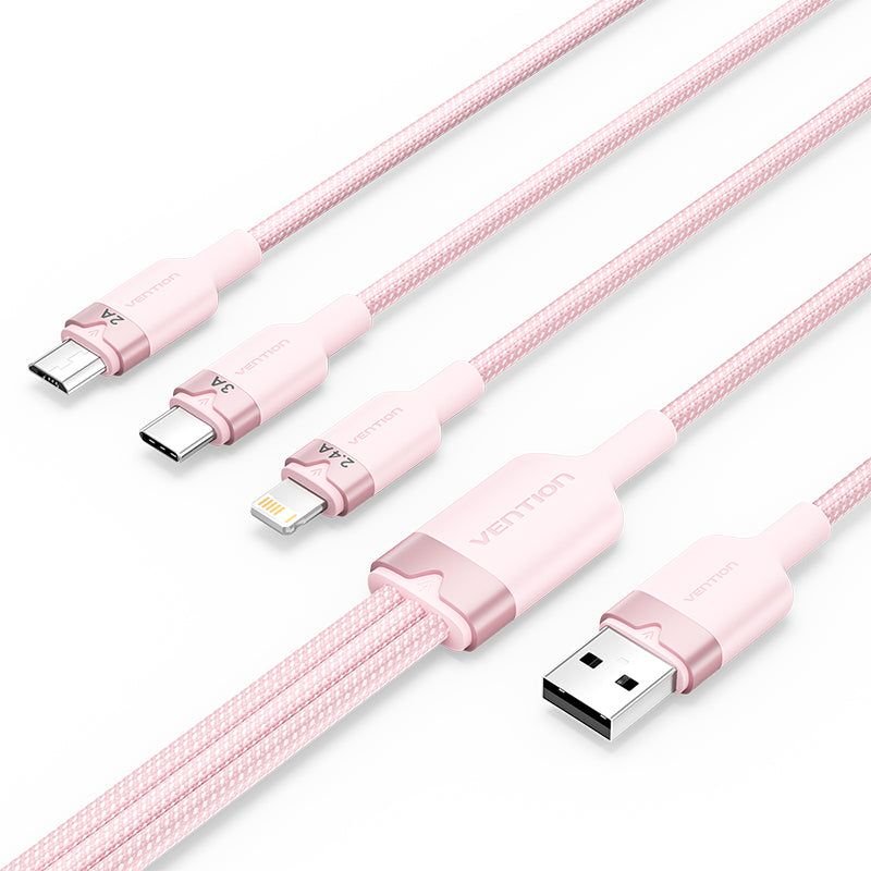 Vention CTPPG USB Type-C - USB Type-C/Lightning/Micro USB-B kábel 1,5m - Rózsaszín