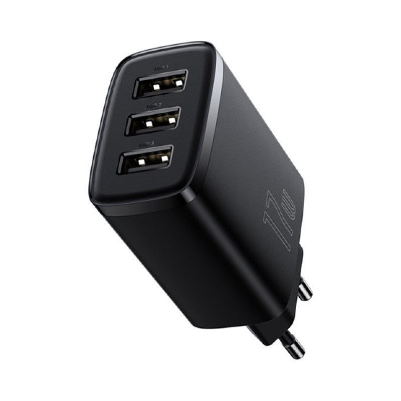 Baseus Compact hálózati töltő 17W, 3×USB Type-A, fekete