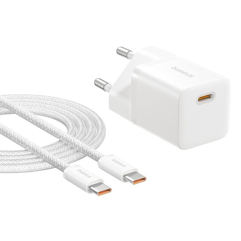 Baseus GaN5 Mini gyorstöltő USB Type-C 25W + kábel - Fehér