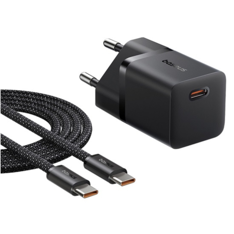 Baseus GaN5 Mini gyorstöltő USB Type-C 25W + kábel - Fekete