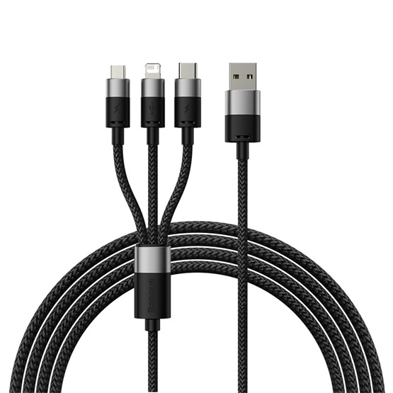 Baseus StarSpeed One-for-Three USB Type-A – iPhone+USB Type-C+Micro USB, 3.5A gyorstöltő adatkábel, 1.2m, fekete