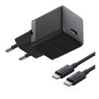 Baseus Palm hálózati gyorstöltő 20W, USB Type-C, fekete + 60W USB Type-C 1m kábel