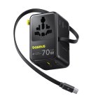 Baseus EnerCore CG11 töltőállomás, 70W, 1×AC + 2×USB Type-A + 1×USB Type-C + 1×USB Type-C automata behúzós kábel, fekete