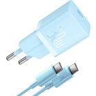 Baseus GaN5 Mini hálózati gyorstöltő 30W, USB Type-C, kék + 100W USB Type-C, 1m kábel