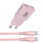 AVAX CH6417 NANO GaN USB-A + USB-C 30W hálózati gyorstöltő, rózsaszín + 60W USBC töltőkábel 1.5m